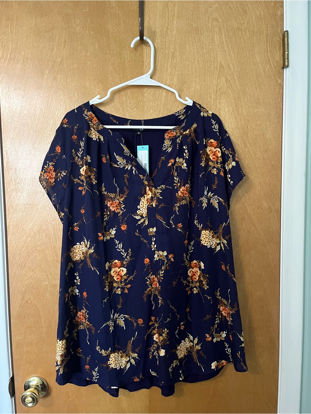Papermoon Vivier Short Sleeve Mixed Material Blouse, Navy & Floral, 3x | NWT